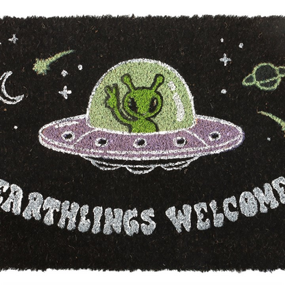 Black Earthlings Welcome Alien UFO Doormat