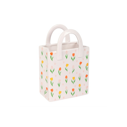 Tulip Print Ceramic Bag-Shaped Flower Vase