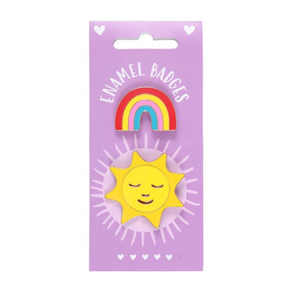 Set of 2 Rainbow and Sun Pin Badges