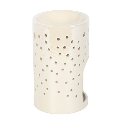 Iridescent White Moon Pillar Oil Burner and Wax Warmer