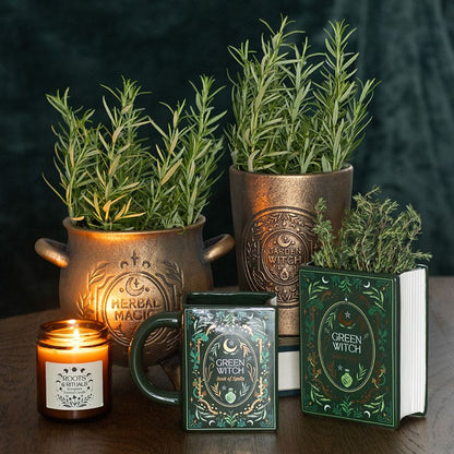 Green Witch Book Shaped Vase