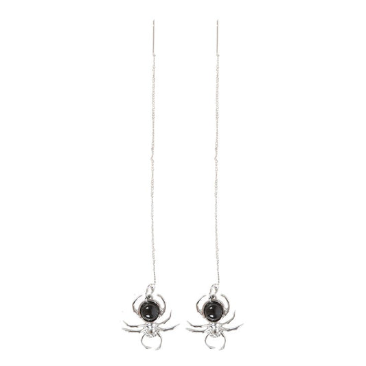 Black Obsidian Spider Threader Earrings