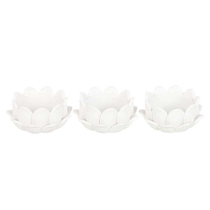 Set of 3 White Lotus Flower Tealight Holders