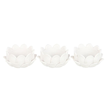 Set of 3 White Lotus Flower Tealight Holders