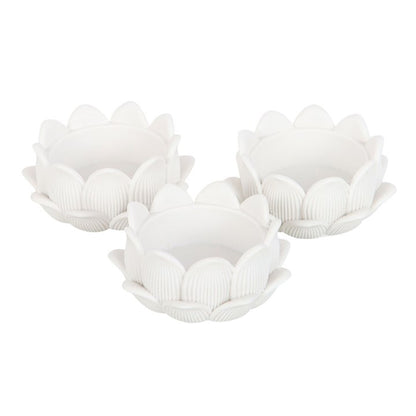 Set of 3 White Lotus Flower Tealight Holders