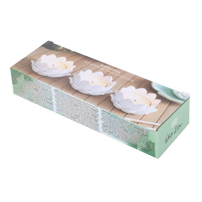 Set of 3 White Lotus Flower Tealight Holders