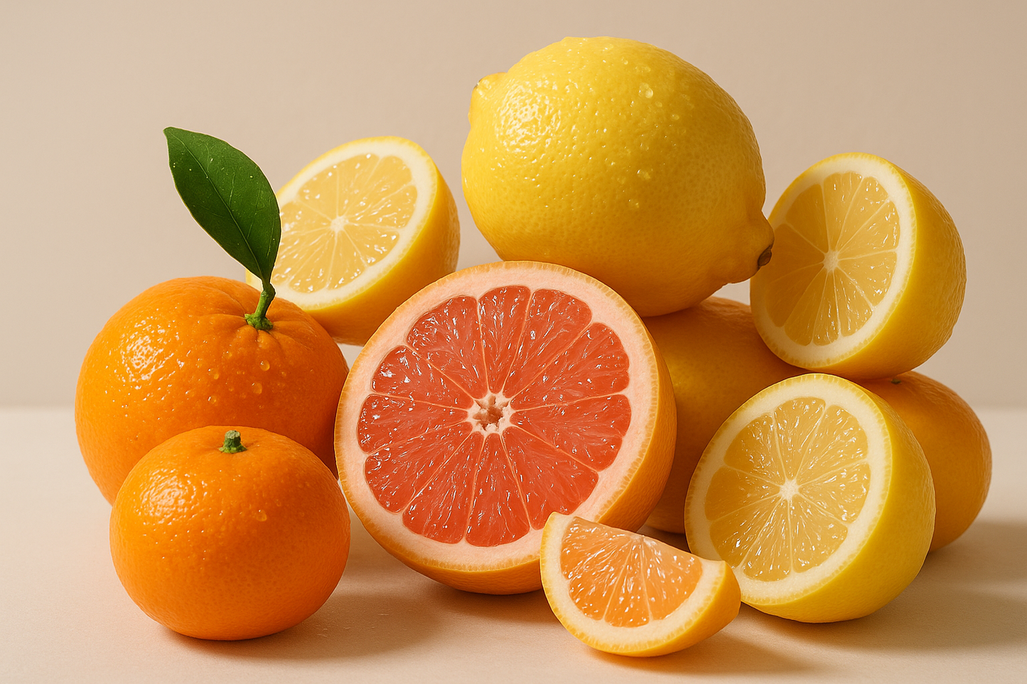 mandarin, lemon, grapefruit